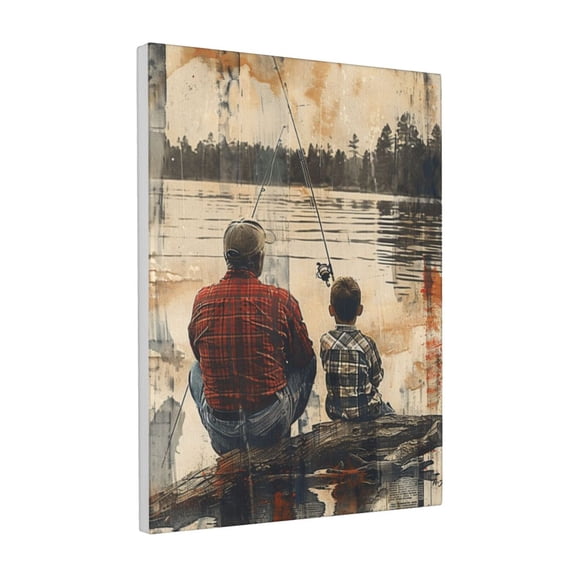 12x16 inch Fishing Father Son Canvas Hanging Picture,Rustic Villa Bathroom,Bar,Man Cave Decor Oil Painting Canvas,Classic Fishing Father Son Vintage Art Prints,Gifts For Fishing Enthusiasts