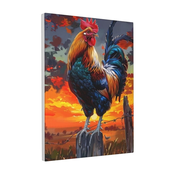 12x16 inch Frameless Canvas Painting Beautiful Rooster On Fence Picture,Farm,Yard,Cafes,Man Cave Wall Art Decor Canvas Poster,Funny Rooster Art Oil Paintings On Canvas,For Farmhouse,Bar,Cafes