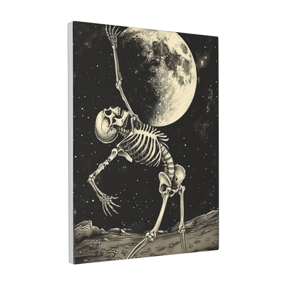 12x16 inch Frameless Canvas Painting Dancing Skeleton And Moon,Bar,Man Cave,Bedroom,Ballroom Wall Art Prints Decor,Funny Dancing Skeleton And Moon Decorative Paintings,Gift For Dancing Lover