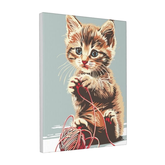 12x16 inch Frameless Canvas Painting Lovely Cat & Knitting Wool Ball,Classic Indoor Bedroom,Cat'S Nest Wall Decor Art Accessory,Enchanting Cat & Knitting Wool Ball Decorative Painting Poster