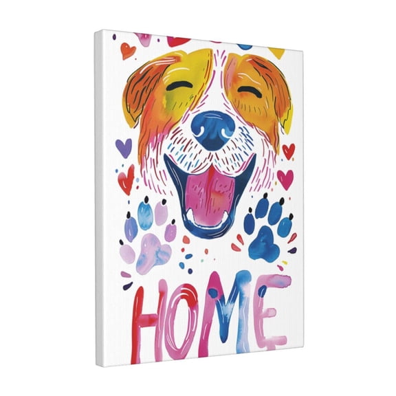12x16 inch Frameless Canvas Painting Puppy 'Dog Home' Slogan,Rustic Villa Yard Decor,Home Kennel,Bathroom,Garden Yard Decor Wall Decor,Gift For Dog Master,Modern Art 'Dog Home' Slogan Poster