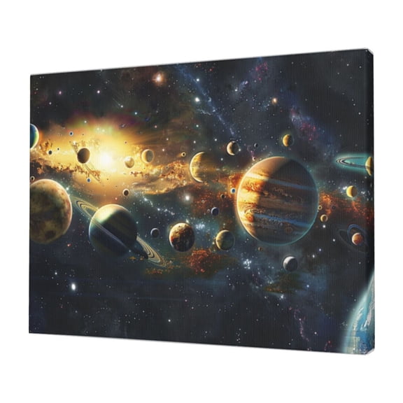 12x16 inch Frameless Canvas Painting Solar System Cosmic Planet,Indoor Home Bedroom,Study,Kid Room,Man Cave Wall Decor Art Poster Prints,Gifts For Space Enthusiasts,Classic Planet Paintings
