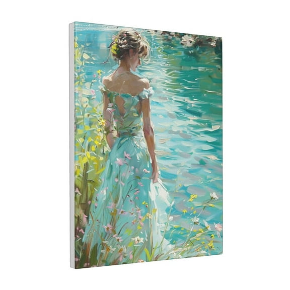 12x16 inch Frameless Canvas Painting Woman By The Lake,Rustic Yard Garden,Living Room,Office,Bedroom Picture Wall Decor,Classic Woman By The Lake Canvas Prints,For Woman & Man Cave,Bathroom