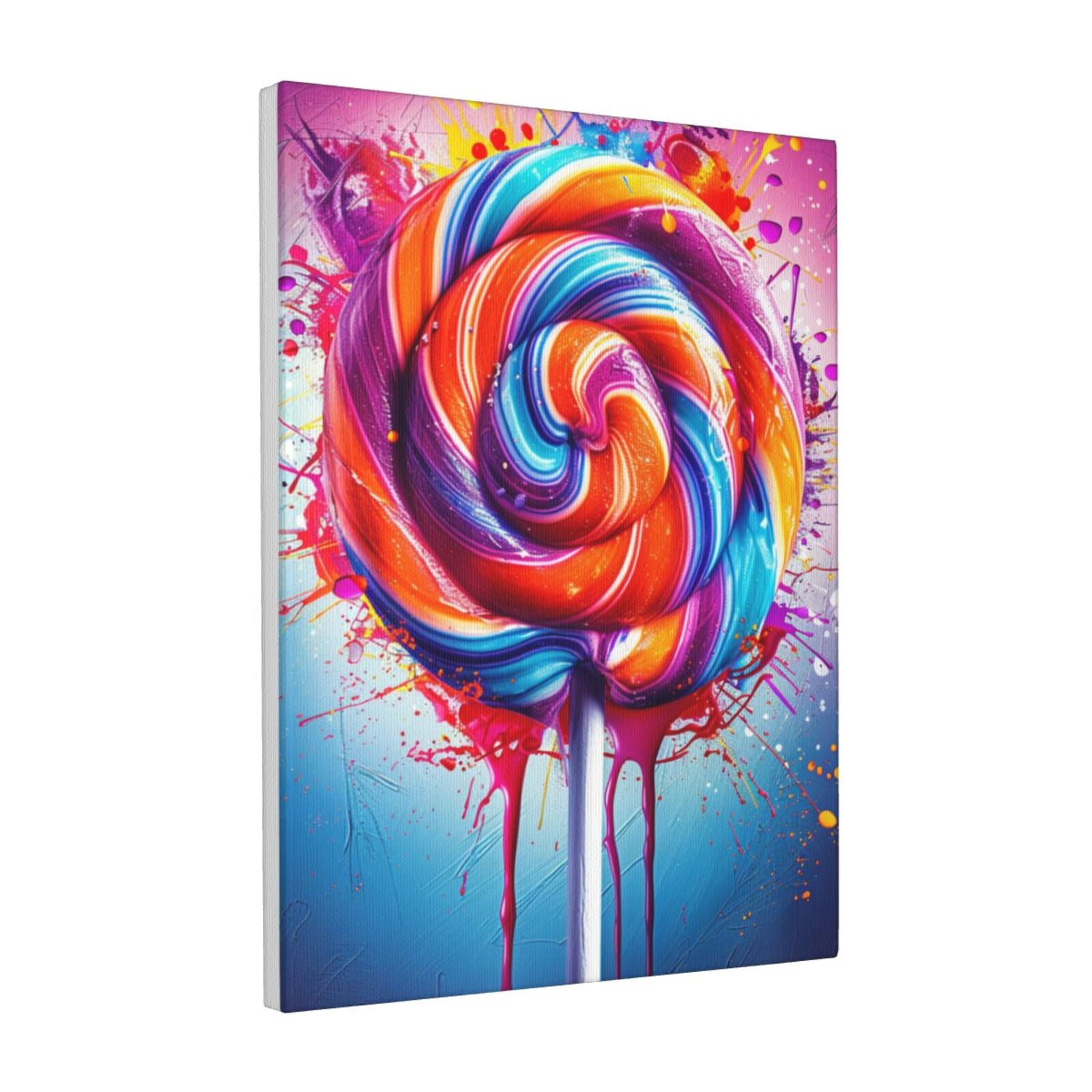 12x16 inch Frameless Canvas Picture Red Lollipop Poster,Kid Room,Candy Shop,Lounge,Yard Wall Decor Painting Prints,Classic Lollipop Oil Painting&nbsp;Wall Art,Gift For Lollipop Lovers Charm Gifts