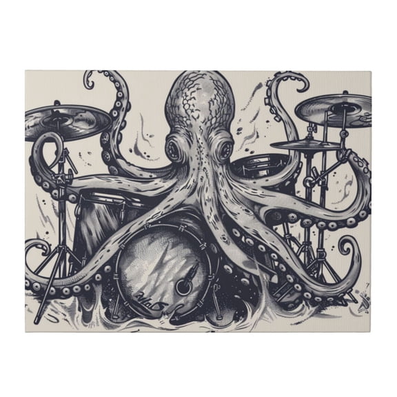 12x16 inch Frameless Wall Art Canvas Poster Squid Drummer,Music Studio Wall Decor Painting Canvas,Fun Squid Drummer Decorative Paintings,For Squid & Music Lovers Gifts,Music Room,Cafes,Study