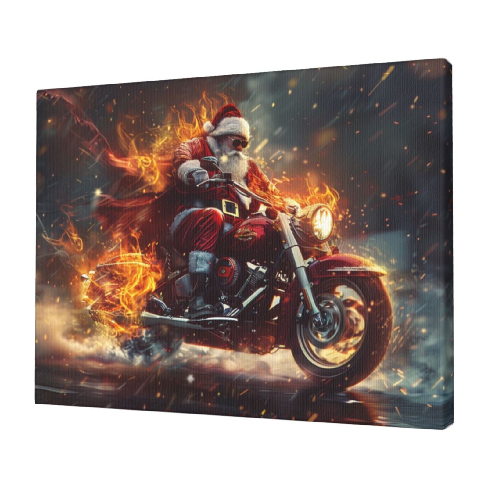 12x16 inch Frameless Wall Art Santa Claus Rides A Flame Motorcycle&nbsp;Prints,Man Cave,Tavern,Living Room Wall Art Decor Canvas Prints,Classic Santa Claus Rides Motorcycle&nbsp;Decor Poster Painting