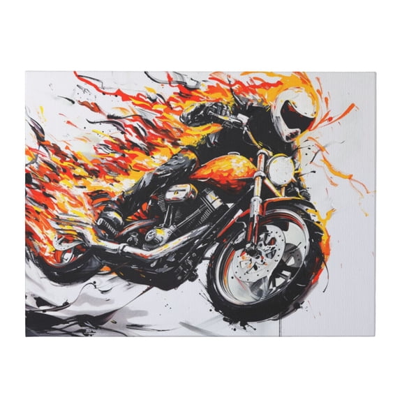 12x16 inch Garage Wall Decor Blaze Motorcycle Driver Painting Canvas,Room Decor For Men,Indoor Outdoor Garage Wall Decor Paintings Prints,Gifts For Motorcycle Lovers,Yard Garage Indoor Decor