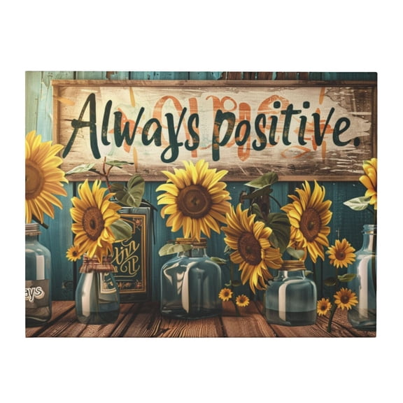 12x16 inch Garden Decor Sunflower Vase 'Always Positive' Slogan Painting Canvas,Outdoor Yard Decor Garden Accessory,Indoor Home Living Room,Study,Bedroom Wall Art Decor Paintings Prints Gift