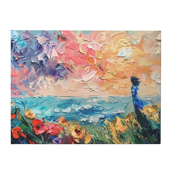 12x16 inch Garden Wall Art Flower Sea Girl & The Sun Canvas Poster,Apartment Home,Living Room,Bedroom Wall Decor Art Prints,Room Decor For Woman,Flower Sea Girl & Sun Oil Painting Canvas Gift
