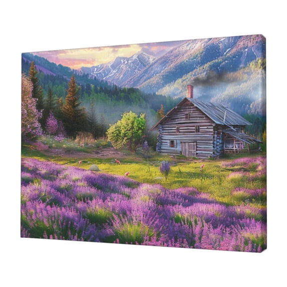 12x16 inch Lavender Cottage Canvas Painting Wall Decor For Bedroom,Indoor Bedroom,Man Cave,Lounge Wall Art Decor Canvas Poster,Exquisite Lavender Cottage Modern Style Oil Paintings On Canvas