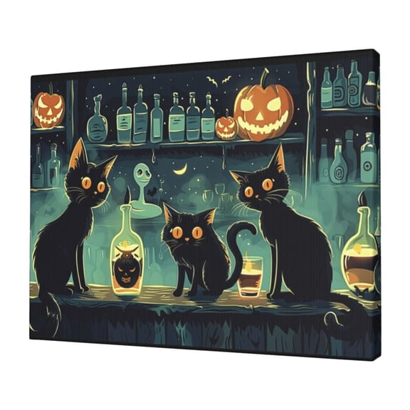 12x16 inch Living Room Painting For Wall Black Cat In The Tavern,Farmhouse Tavern,Yard,Living Room,Study Picture Wall Decor Art Prints,Fun Cat In The Tavern Modern Style Hanging Picture Gifts