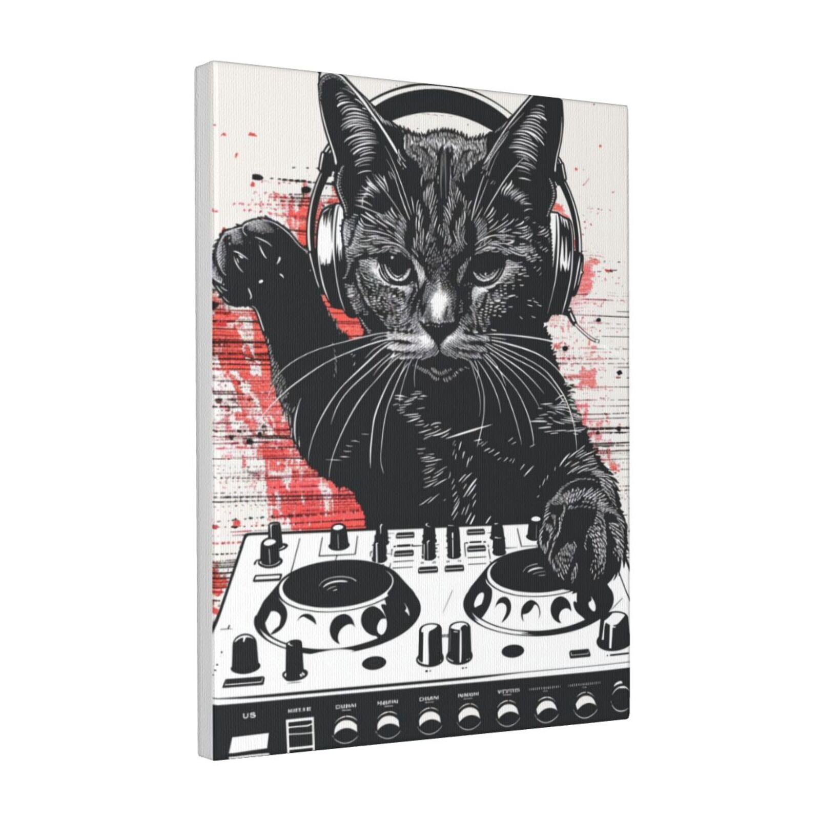 12x16 inch Music Room Wall Decor Cat Playing Music Canvas Frameless Painting,Music Festival Wall Art Decor Prints Poster,Modern Art Cat Playing Music Decorative Paintings,Gift For Music Lover