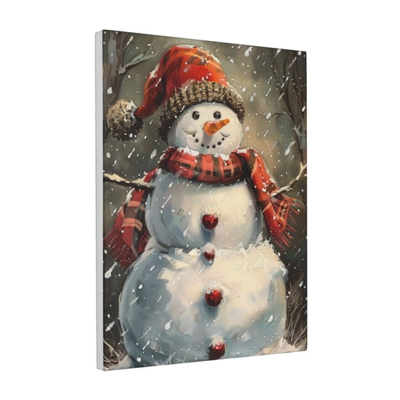 12x16 inch Oil Painting Canvas Snowman Poster,Apartment Living Room,Man Cave,Study Wall Decor Canvas Pictures,Funny Snowman Modern Art Posters & Prints For Nursery,Library,Children'S Room,Bar