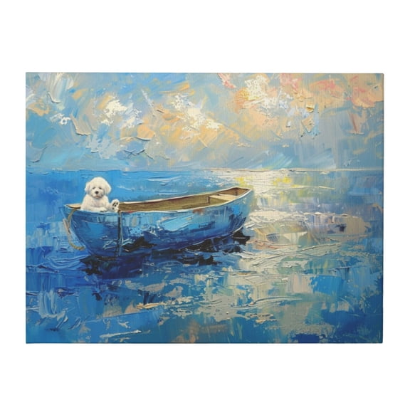 12x16 inch Oil Paintings Canvas Puppy & Drifting Boat,Rustic Bathroom,Study,Bedroom Wall Art Poster Decor,Gift For Puppy Master & Boat Enthusiasts,Vintage Puppy & Drifting Boat Painting Gift