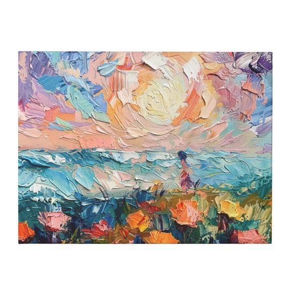 12x16 inch Oil Paintings On Canvas Sun & Flower Garden Wall Decor,Villa Yard Garden Painting Accessory,Enchanting Sun & Flower Vintage Oil Painting Canvas,Gift For Flower Lovers,Bedroom Decor