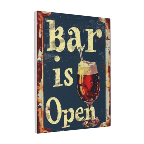 12x16 inch Oil Paintings On Canvas Beer 'Bar Is Open' Slogan,Indoor Outdoor Bar,Tavern Wall Decor Art Prints,Gift For Bar Lovers,Modern Style Beer Vintage Decor Canvas Painting,For Man Cave