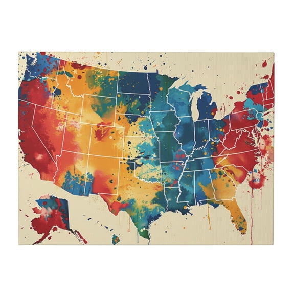 12x16 inch Oil Paintings On Canvas Colorful Map Of America,Home Room Decor Study Accessory,Modern Style Colorful Map Of America Decorative Painting,Gift For Patriot,Living Room,Bedroom,Campus