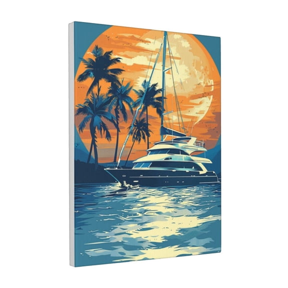 12x16 inch Oil Paintings On Canvas Yacht And Sunset,Family Bathroom,Bedroom,Man Cave Decor Canvas Frameless Picture,Charm Yacht And Sunset Modern Art Poster Prints,Gifts For Yacht Enthusiast