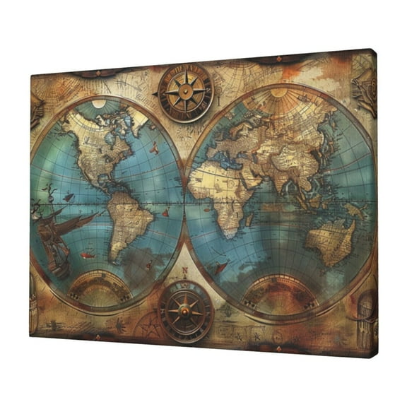 12x16 inch Paintings On Canvas Exquisite Retro Earth Map,Club,Library,Living Room,Bedroom Wall Decor Art Prints,Enchanting Vintage Earth Map Decorative Painting,For Apartment,Man Cave,Lounge