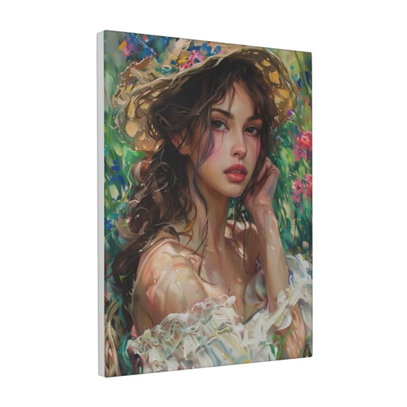 12x16 inch Paintings On Canvas Flower Hat Woman,Apartment Bedroom,Study,Office,Lounge Decor Wall Art Painting Canvas,Retro Flower Hat Woman Art Prints,Gift For Lovers,Bedroom,Woman & Man Cave