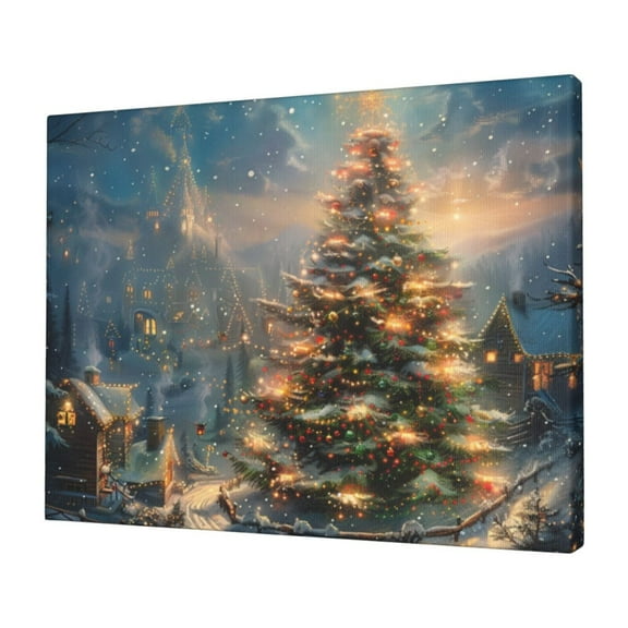 12x16 inch Paintings On Canvas Outdoor Christmas Tree Prints,Farmhouse Living Room,Yard Garden,Study Wall Decor Canvas For Painting,Modern Art Christmas Tree Decor Canvas Hanging Picture Gift