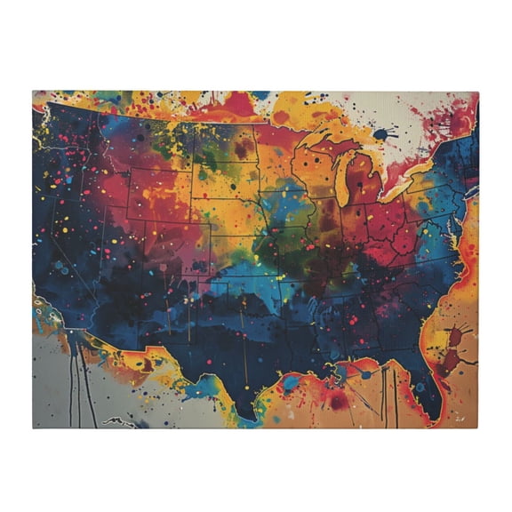 12x16 inch Picture Canvas Colorful Map Of America Graffiti,Rustic Living Room,Study,Living Room,Kitchen Wall Decor Prints,Gift For Map Lovers,Modern Style Map Of America Graffiti Poster Gift