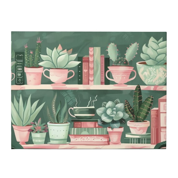 12x16 inch Potted Plants And Books Oil Paintings On Canvas,Indoor Decor Office Accessory,Bedroom,Garden Yard,Office Wall Art Decor Canvas Poster,Gift For Potted Plant Lovers,For Cafe,Florists