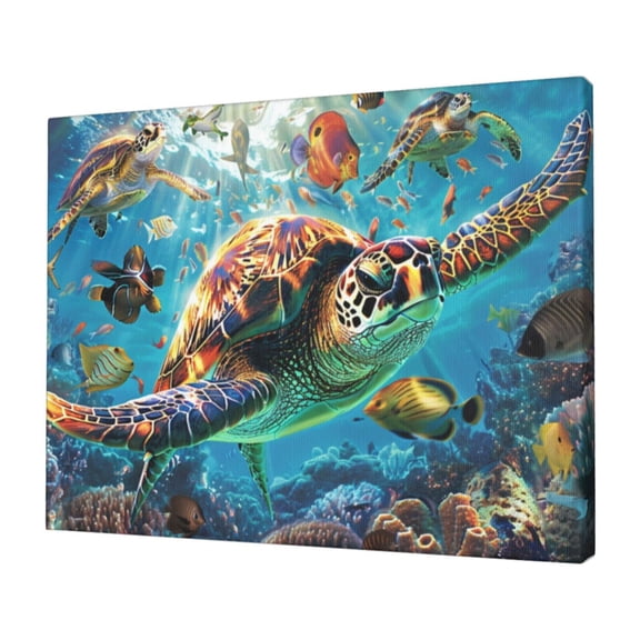 12x16 inch Sea Turtle'S Tour Oil Paintings On Canvas,Fun Aquarium Canvas Decor Accessory,Man Cave,Bathroom,Study Wall Decor Canvas Poster,For Turtle Lovers Gift,Modern Art Sea Turtle'S Prints