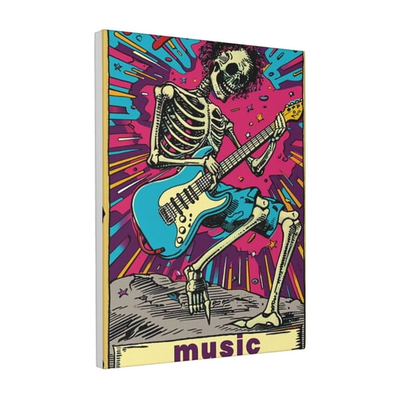 12x16 inch Skull Playing Guita 'Music' Slogan Oil PaintingWall Art,Indoor Music Room,Bathroom,Living Room,Studio Wall Decor Posters & Prints,Gifts For Music & Guitar Enthusiast,Bar,Man Cave
