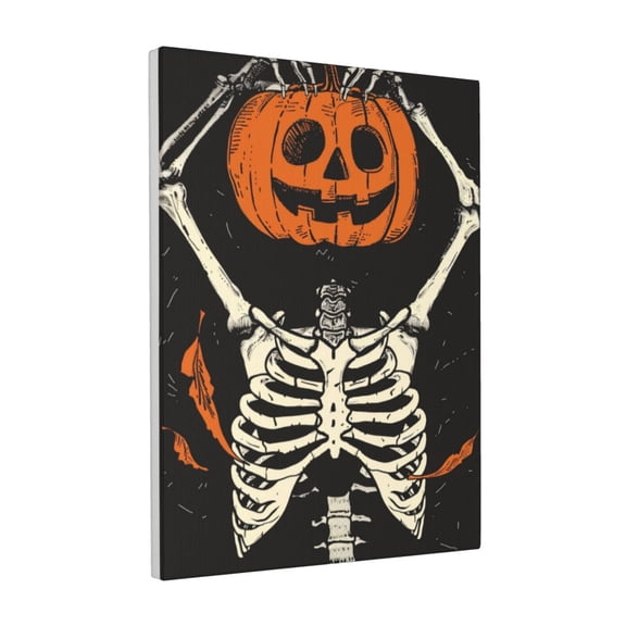 12x16 inch Skull Pumpkin Head Yard Garden Decor Canvas Pictures,Cafes,Man Cave,Lounge,Hotels Wall Decor Art Prints,Fun Holiday Decoration,Gift For Pumpkin Enthusiast,Bar,Man Cave,Bedroom,Yard
