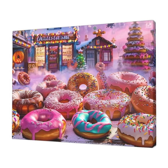 12x16 inch Various Doughnut Canvas Frameless Picture Poster,Indoor Home Room Decor Children'S Room Accessories,Tempting Doughnut Modern Art Paintings,Charm Gifts For Children,For Cafes,Bakery