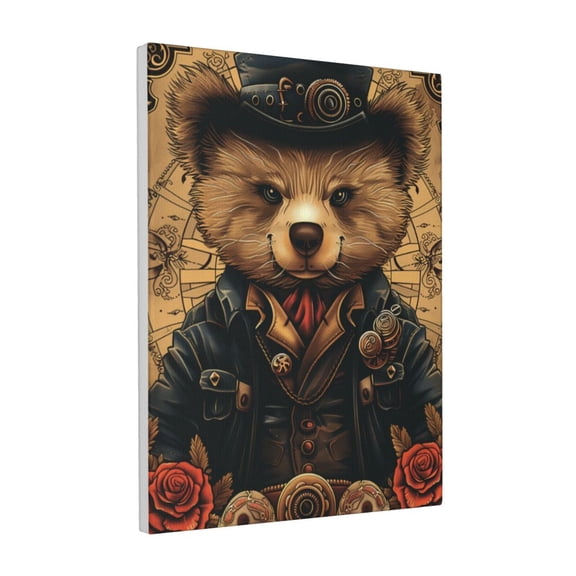 12x16 inch Vintage Punk Bear Canvas Painting Wall Art,Home Yard Garden,Lounge,Bedroom,Study Wall Decor Posters & Prints,Funny Gift For Punk & Bear Enthusiast,Retro Punk Bear Decorative Poster