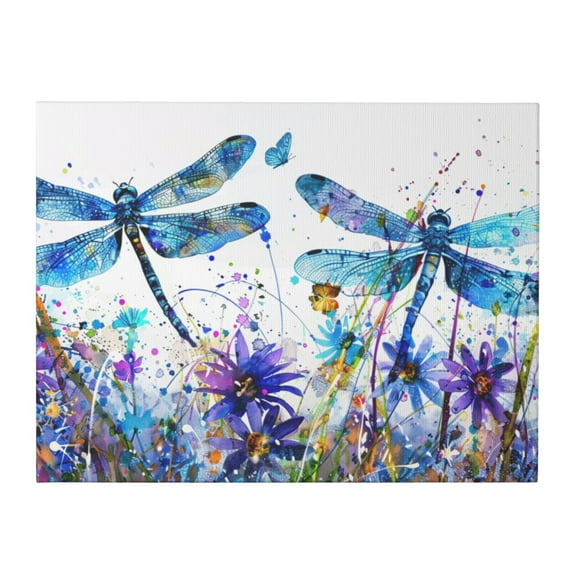 12x16 inch Yard Decor Colorful Dragonflies & Flowers Painting Canvas Poster,Rustic Villa Garden Yard Wall Art Decor Paintings,Insect Club,Cafes,Bar,Campus Decor,For Dragonflies Lovers Gifts