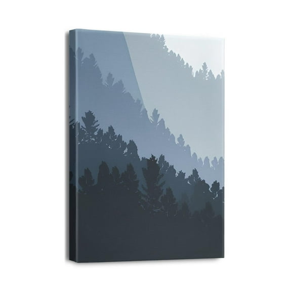 12x16in Aesthetic Forest Wall Art for Bedrooms Foggy Mountain Landscape, Green Woodland - Visual Gateway to Nature's Splendors