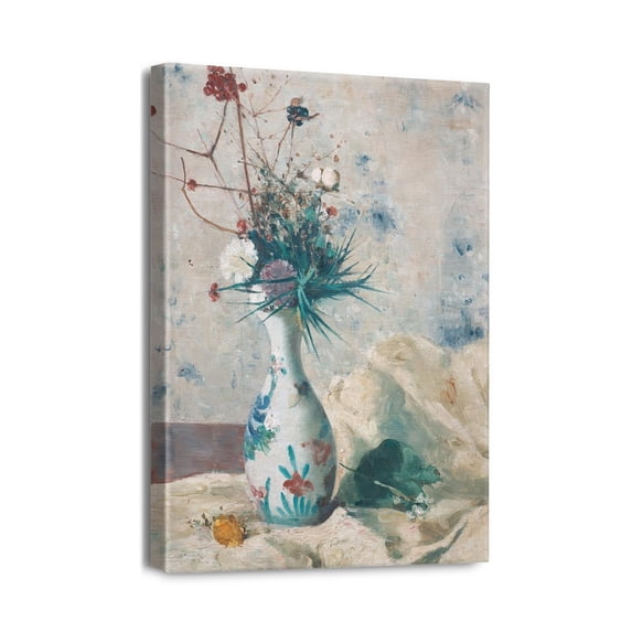 12x16inch Floral Beauty in Blue Modern Daisy Canvas Print, Framed Painting Artwork for Bathroom Decor and Bedroom Elegance