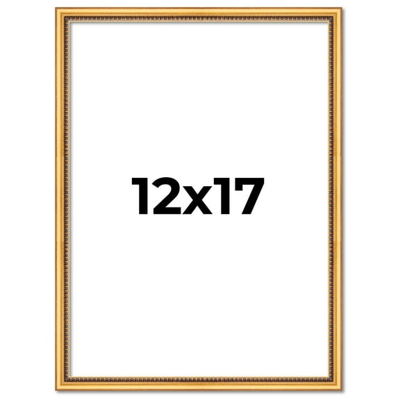 12x17 Frame Beaded Gold Solid Wood Picture Frame | 0.75 Inches Moulding Width | Liscio Oro