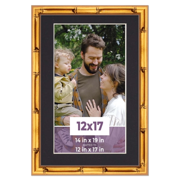 12x17 Frame Gold Bamboo With Black Picture Mat For 12x17 Photo - Gold Bamboo 14x19 Frame To Display