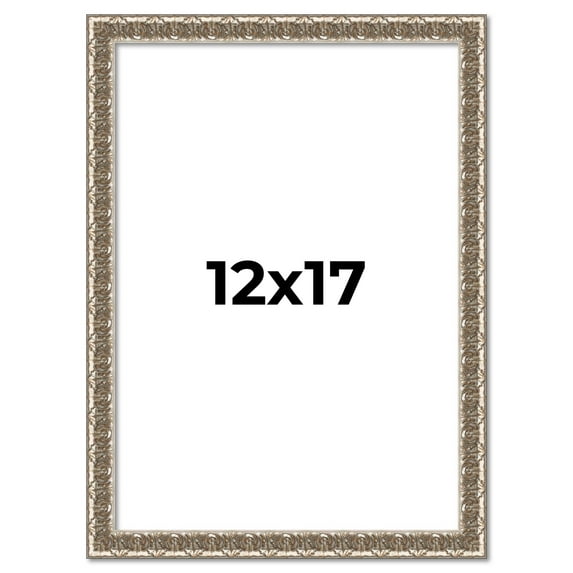 12x17 Frame Silver Versailles Ornate Solid Wood Picture Frame | 1 Inch Moulding Width | Interior