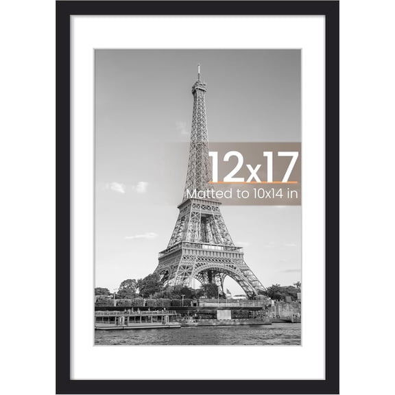 12x17 Picture Frame, Display Pictures 10x14 with Mat or 12x17 Without, Wall Hanging Photo Frame, Black, 1 Pack