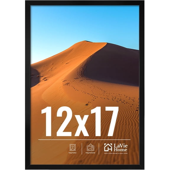 12x17 Picture Frame for Wall Display, 12x17 Black Picture Frame with HD Plexiglas, 12 x 17 Poster Frame 1 Pack, Display Frame for Vertical or Horizontal, Classic Collection