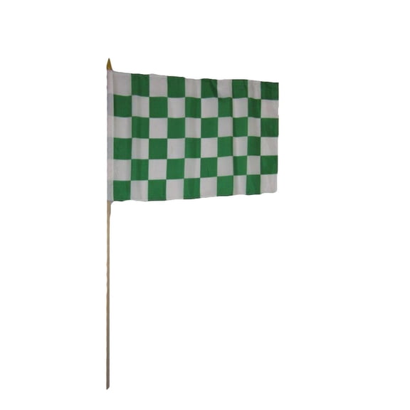 12x18 12"x18" Green White Checkered Stick Flag 30" wood Staff