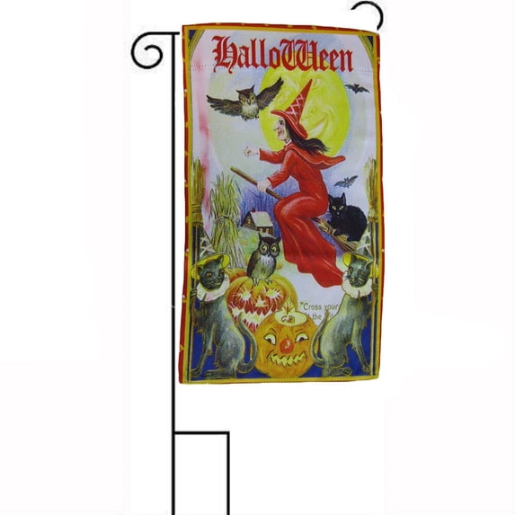 12x18 12"x18" Happy Halloween Witch Night Sleeved Flag w/Garden Stand