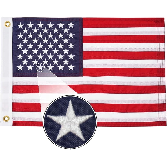 12x18 American Flag for Boat US Yacht Nautical Flag with 50 Embroidered Stars Heavy Duty Nylon, Vivid Color 4 Stitching Rows and Fade Resistant with 2 Brass Grommets Outdoor Indoor Flags