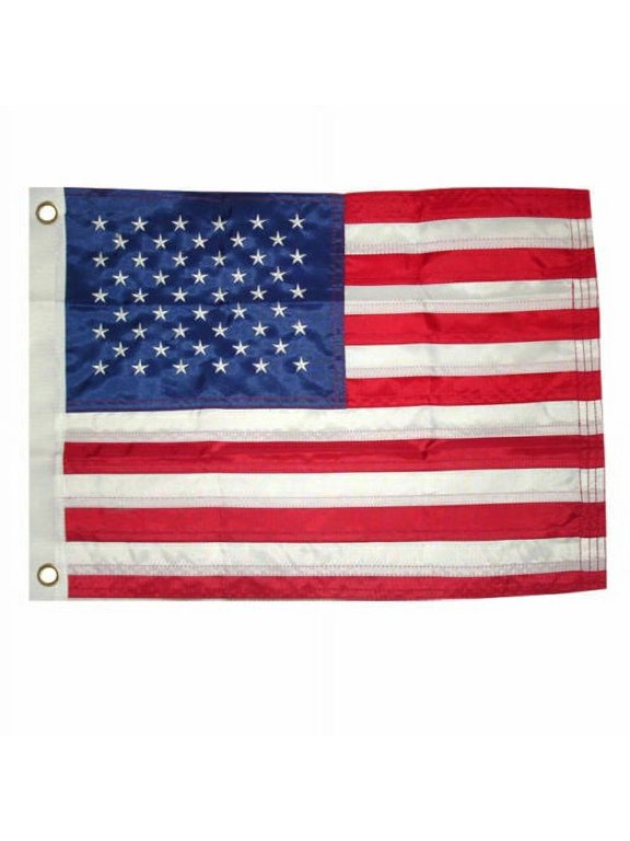 12x18" American US Flag Embroidered Nylon MOTORCYCLE BOAT USA Sewn Grommet 210D