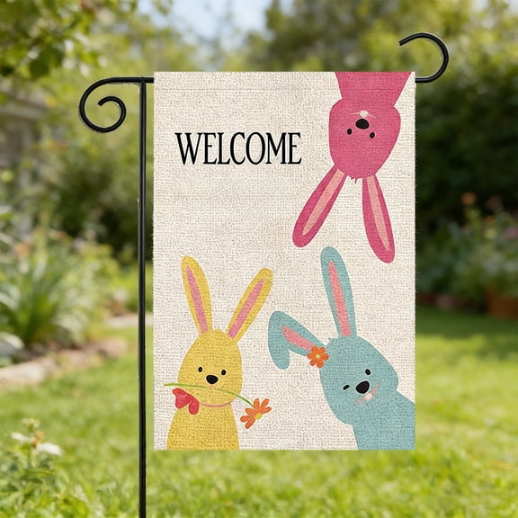 12x18" Double-Sided Easter Garden Flag, Bunny Pattern Yard Welcome Flag, Seasonal Outdoor Decorative Flag for Spring, Easter, Porch, Lawn & Holiday Party Decoration