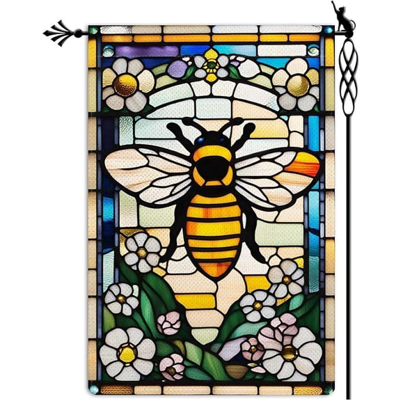 12x18 Double Sided Garden Flag Glass Style Flowers Summer Dragonfly Butterfly Bird Farmhouse Outdoor Decor (D)