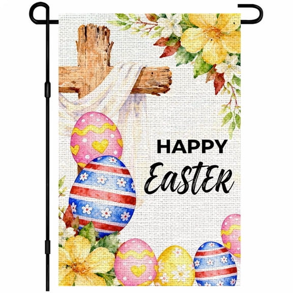 12x18 Double Sided Religious Easter Burlap Garden Flag, Jesus Loves You Floral Small Outdoor Yard Decoration