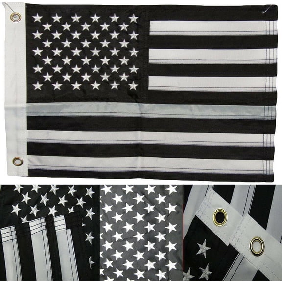 12x18 Embroidered Sewn USA Thin Grey Line 220D Nylon Flag 12"x18" Grommets
