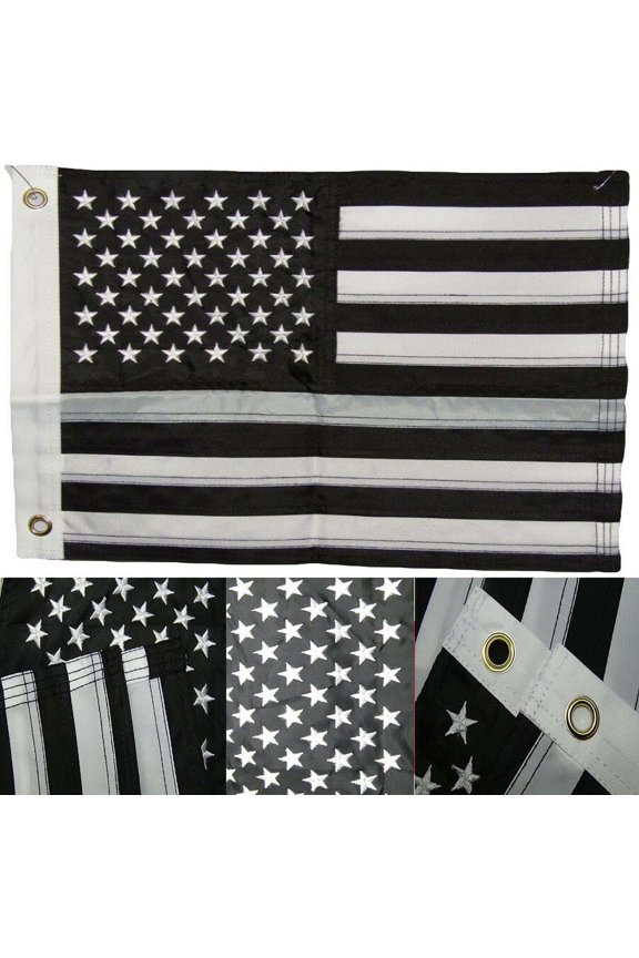 12x18 Embroidered Sewn USA Thin Grey Line 220D Nylon Flag 12"x18" Grommets
