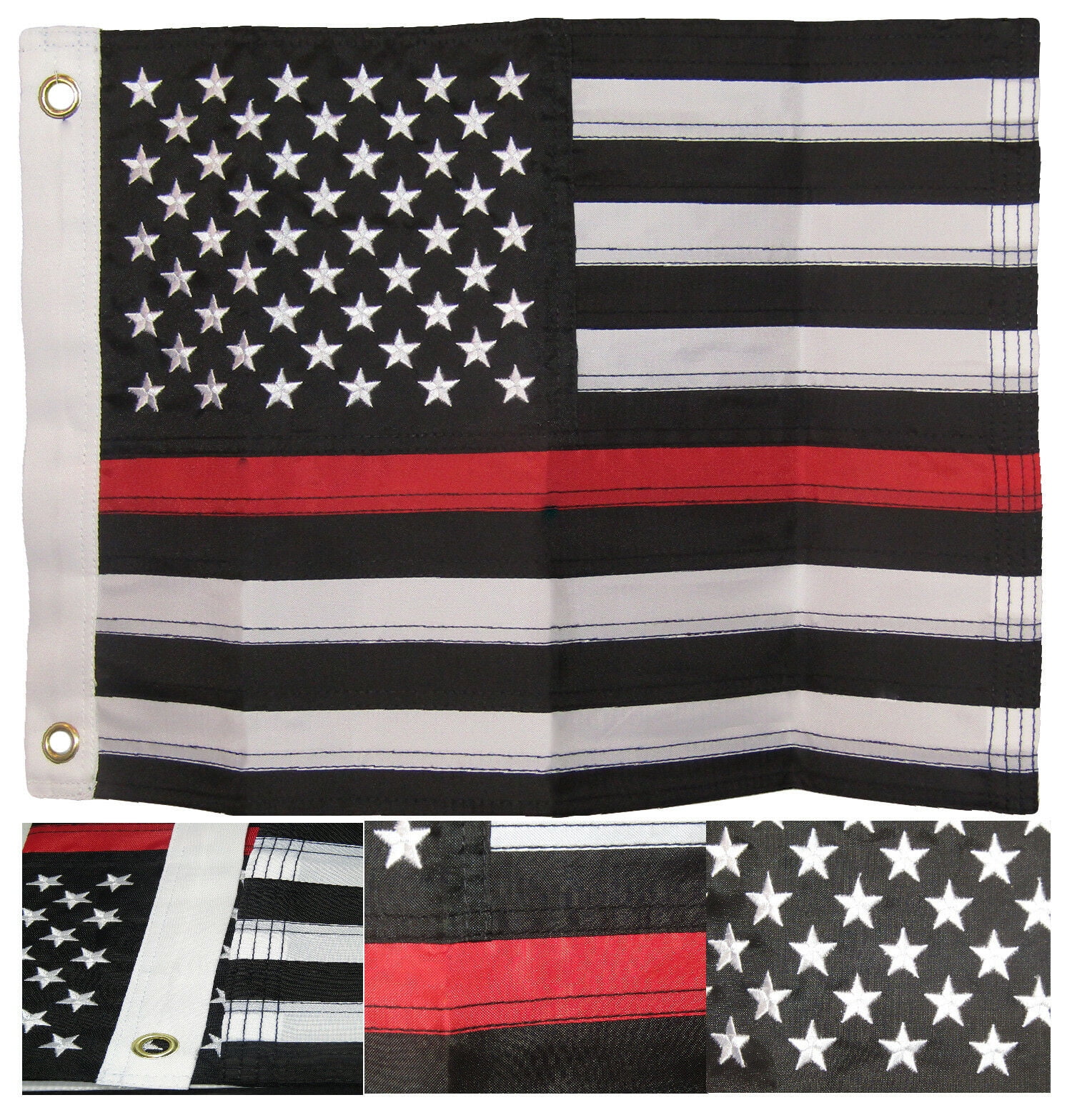 12x18 Embroidered Sewn USA Thin Red Line Support Fire Dept Nylon Flag Grommets